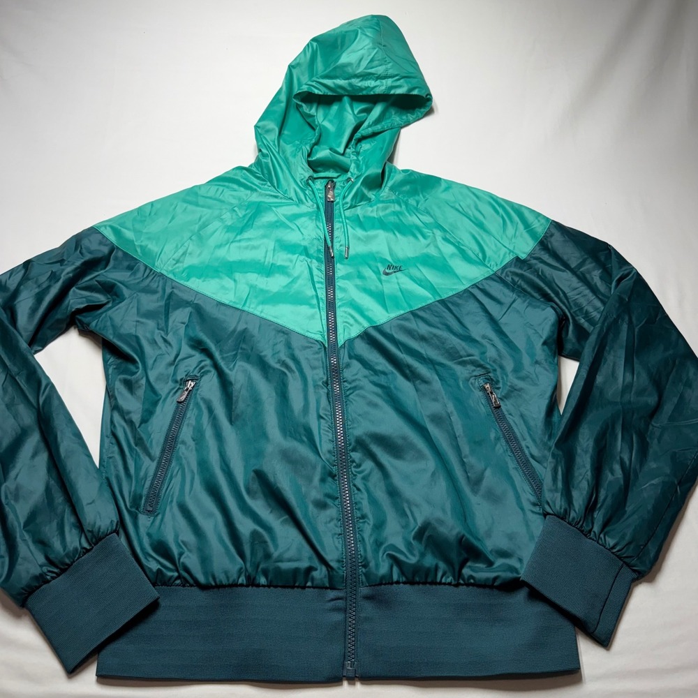 Nike Sportswear Womens Windrunner Hooded Jacket Teal Green Colorblock Large